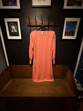 Vintage HHR Long Sleeve Shift Dress with Pleated Shoulders in Peach